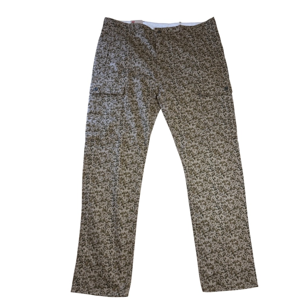 Levis Mens Slim Straight Cargo Pants Tan Brown Digital Camo 36x32 Stretch‎ J3